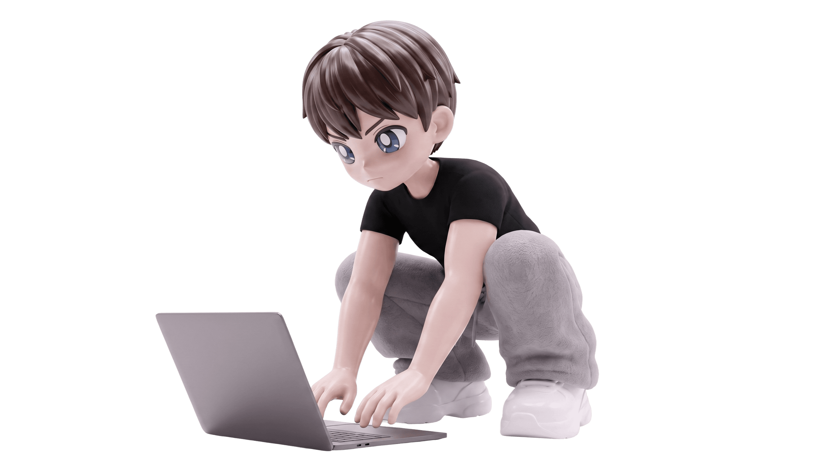 Damon-Figur am Laptop